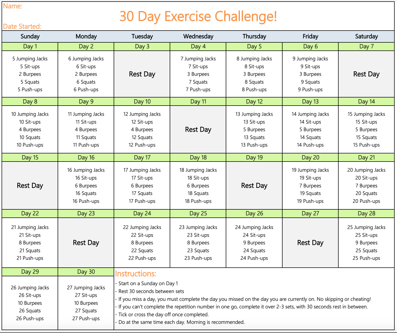 30 Day Exercise Challenge - Natural Health Connections